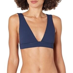 NWT Seafolly 10 USA Longline Inka Ribbed Tri Bikini Swim Top Blue 130273